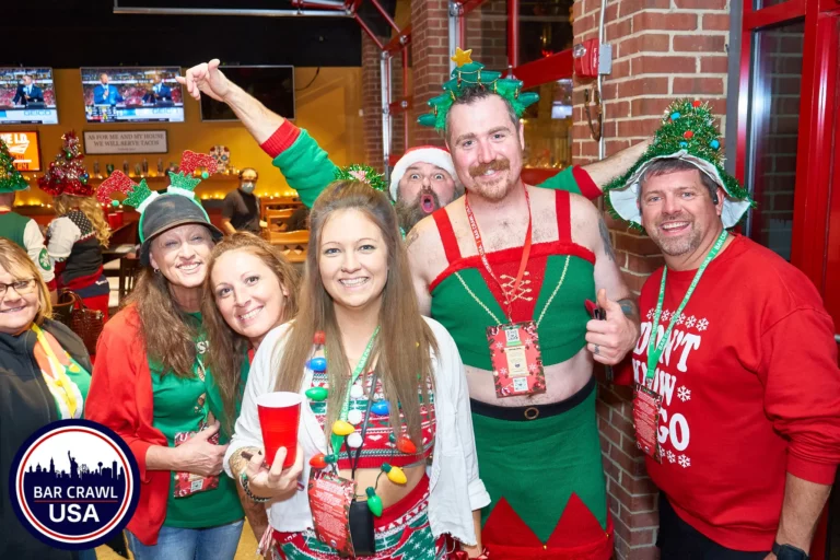 Ugly Sweater bar crawl party goers