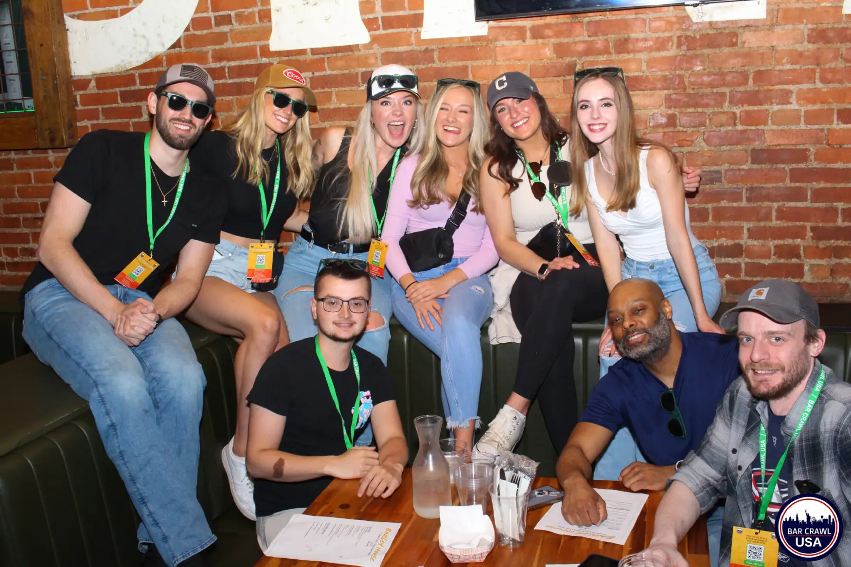 Group of 9 friends at a Bar Crawl USA bar crawl in Cleveland
